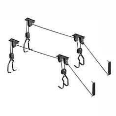 three metal brackets with hooks attached to each other on a white background for use in commercial lighting