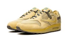 The Travis Scott x Nike Air Max 1 “Saturn Gold” is one of two colorways of the vintage performance shoe designed by the hip-hop superstar and Nike in December 2021.  The “Saturn Gold” was released alongside the “Baroque Brown” edition of Travis Scott’s Air Max 1 collaboration for Nike’s Holiday 2021 collection.  Like the “Baroque Brown,” the “Saturn Gold” features a modified look with rugged, outdoors-inspired details.  The entire upper, including the mesh base, synthetic nubuck overlays, and in 70s Converse, Nike X Travis Scott, Travis Scott Cactus Jack, Low Air Jordan 1, Converse Run Star, Baskets Adidas, Jordan 8, Cactus Jack, Jordan 2