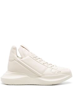 milk white calf leather smooth grain perforated toebox side stripe detailing square toe front lace-up fastening pull-tab at the tongue branded leather insole chunky rubber sole Rick Owens Shoes, Low Top Jordans, Side Stripe, Nike Dunks, Rick Owens, Sneakers White, Mens Shoes Sneakers, Leather Sneakers, White Leather