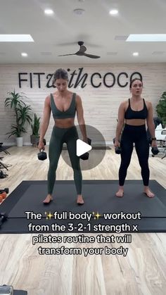 two women doing exercises in a gym with the caption fit'n coco, the full body workout from the 3 - 1 - 1 - 1 - 1 - 1 - 1 - 1 - 1 - 1 - that will