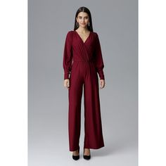 Elegant jumpsuit with long, buff sleeves. The bottom with flare pants gives perfect proportions to the silhouette. The neckline beautifully emphasizes femininity. Model without pockets, tied at the waist. Spandex 5 % Polyester 95 % Size Lenght Hips Chest Waist L/XL 154 cm 114 cm 96 cm 78 cm S/M 153 cm 106 cm 88 cm 70 cm Elegant Long Sleeve Jumpsuits And Rompers For Evening, Elegant Long Sleeve Solid Pantsuit, Solid Long Sleeve Pantsuit For Party, Formal Jumpsuits And Rompers For Fall, Solid Color Jumpsuits And Rompers For Evening In Fall, Chic Solid Color Long Sleeve Pantsuit, Elegant Wide Leg Jumpsuits For Fall, Elegant Evening Jumpsuits And Rompers For Fall, Chic Long Sleeve Pantsuit In A Solid Color