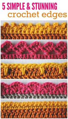 four rows of crochet stitchs in different colors