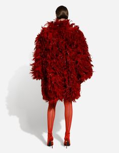 Organza coat with all-over rooster feather embellishment: Red Long sleeves Loose fit Stretch silk satin lining Press-stud fastenings The piece measures 99 cm from the center back on a size IT 40 The model is 175 cm tall and wears a size IT 40 Made in Italy Formal Feathered Outerwear For Winter, Feathered Long Sleeve Evening Outerwear, Evening Long Sleeve Outerwear With Feathers, Long Sleeve Evening Outerwear With Feathers, Evening Fur Coat With Feather Trim For Fall, Luxury Red Outerwear For Evening, Luxury Outerwear With Feather Trim For Parties, Luxury Red Evening Outerwear, Fall Evening Fur Coat With Feather Trim