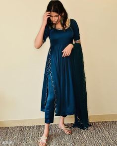 Nayra Cut Suit, Blue Salwar Suit, Nayra Cut, Suit Indian, Simple Frock Design, Long Frock Designs, Long Gown Design, Simple Frocks