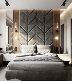 a bed room with a neatly made bed