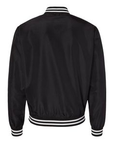 Lightweight Bomber Jacket - BLACK/ WHITE STRIPE - S | Independent Trading Co. Lightweight Bomber Jacket in Black/White Size Small | Polyester Black Varsity Track Jacket With Ribbed Cuffs, Black Sporty Windbreaker With Ribbed Cuffs, Black Sporty Windbreaker For College, Sporty Black Windbreaker For College, Black Sporty College Windbreaker, Black College Windbreaker With Ribbed Cuffs, White Stripe, Mockup, Bomber Jacket