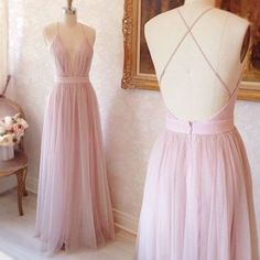 Backless Tulle Evening Dress, Backless Summer Bridesmaid Dress For Prom, Backless Bridesmaid Dress For Prom, V-neck Backless Dress For Prom, Spring V-neck Backless Prom Dress, Backless Evening Dress For Bridesmaid Prom Season, V-neck Backless Wedding Dress For Prom Season, Backless Bridesmaid Evening Dress For Prom Season, V-neck Backless Dress For Wedding And Prom Season