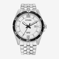 A classic aesthetic featuring a silver-tone stainless-steel case and crisp white dial with black accents. Water resistant to 100 meters. Style # bi5051-51a.Included: 1 Watch(es)Features: Water ResistantJewelry Closure: Fold Over ClaspWatch Movement: QuartzWater Resistance: 100mBand Color: Silver ToneDial Color: WhiteMetal Color: Silver ToneCase Thickness: 9.8mmCase Width: 42mmWatch Band Length: 8 InchBand Content: Stainless SteelCase Materials: 100% Stainless SteelBand Width: 21.7mmCare: Wipe CleanCountry of Origin: Imported Classic Aesthetic, Black Accents, White Dial, Silver Man, Steel Bracelet, Fold Over, Stainless Steel Bracelet, Stainless Steel Case, Jewellery And Watches