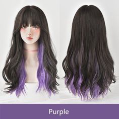 Style Curly Hair, Korean Hair Color, Packing Bags, Anime Wigs, Purple Wig, Long Curly Wig, Cosplay Hair, Curly Hair Wig