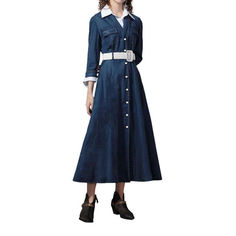 Introducing our 2023 Spring-Summer Collection ââ‚?the perfect combination of street trend and sophistication! Our Buttoned Denim Dress with Belt is the epitome of modern fashion. boasting a unique blend of alternative attitude and classic elegance.Why You'll Love ItThis dress is designed to be both relaxed and chic ââ‚?a perfect pick for day-to-night styling. It features a sleek dark wash with a distinctive torn pattern. and a fit and flare cut that hugs your curves. The unique button and belt c Casual Fitted Belted Dress For Spring, Belted Denim Dress For Summer Workwear, Chic Belted Knee-length Denim Dress, Chic Belted Denim Dress For Work, Chic Knee-length Belted Denim Dress, Collared Fitted Dress With Belt, Elegant Collared Denim Dress For Work, Fitted Belted Denim Dress For Fall, Chic Fitted Belted Denim Dress