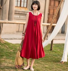 "This red linen dress has a special design. It has different styles. You look even more mod and fashionable in this dress with belt. While, without the belt, it gives a loose and relax looking. It will be your wise choice. Your wardrobe needs it. DETAIL * Made of linen, Eco friendly option , luscious fabric, the material is strong yet still flows. * Pleated A line dress * red high loose waist * crew neck line * Two side pockets * Tie belted dress * Sleeveless dress * Midi length * Perfect for su Red A-line Dress For Picnic, Red Sleeveless Dress For Picnic, Casual Red Midi Dress For Picnic, Sleeveless Cotton Midi Dress For Picnic, Red Summer Sundress For Picnic, Casual Red Sleeveless Knee-length Dress, Casual Red A-line Sleeveless Dress, Red Sundress For Picnic, Red Cotton Sleeveless Vacation Dress