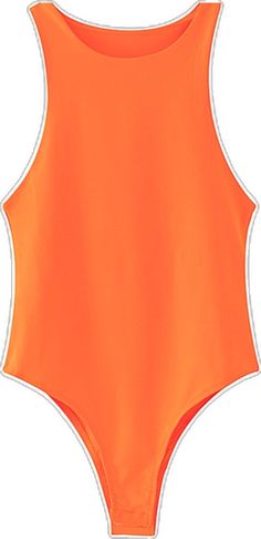 Trendy Sleeveless Stretch One Pieces, Trendy Stretch Sleeveless One Piece, Orange Stretch One-piece Bodysuit, Trendy Sleeveless One-piece Swimsuit, Trendy Sleeveless One-piece For Swimming, Trendy Sleeveless One Piece For Swimming, Trendy Sleeveless Swimming Bodysuit, Trendy Sleeveless Tankini For Swimming, Trendy Sleeveless Bodysuit For Beach Season