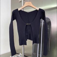 Questions? Leave On The Comment Below! Chic Black Ribbed Outerwear, Elegant Black Ribbed Cardigan, Luxury V-neck Cardigan With Ribbed Cuffs, Women Sweaters, Ribbed Cardigan, Fashion 2024, Sweater Black, Orange Brown, Striped Shorts