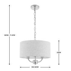 an image of a chandelier with measurements for the light fixture and fabric shade