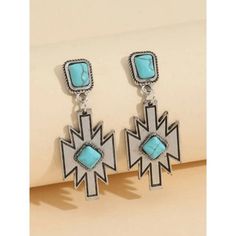 Trendy Captivating Silver Turquoise Aztec Boho Western Cross Earrings - Simulated Turquoise - Length: Approximately 2" - Width: Approximately 3/4" - Color: May Vary Due To Lighting During Photographing Big Statement Earrings, Large Stud Earrings, Turquoise Accents, Color Turquesa, Turquoise Cross, Arizona Turquoise, Cross Earrings, Beaded Dangle Earrings, Heart Earrings Studs