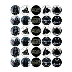 darth vader badges are shown in black and white, with the words star wars on