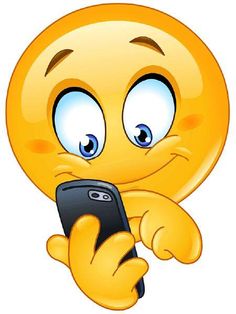 an emoticive smiley face holding a cell phone