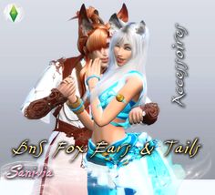 two people dressed in costumes standing next to each other with the caption sann for ear & tail