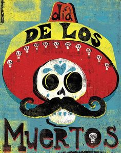 a painting of a skull wearing a sombrero with the word de los muertos