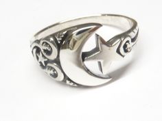 Ring Silver with ornaments Motif "Moon and Stars" made of sterling silver comfortable to wear Ring size: 56 - 17.8 - 7.5 Ring width: 1.3 cm Article : Art. 2485 guaranteed 925 sterling silver Stamp 925 Ring Moon, Moon And Stars, Ring Silver, Band Rings, Silver Ring, Porter, Jewelry Rings, Ring Size, Silver Rings