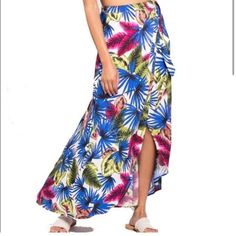 L*Space Whitney Wrap Skirt Cover Up Size Small New! No Tags!! Beach Skirted Bottoms With Floral Print, Floral Print Skirted Bottoms For Beach, Beach Maxi Skirt With Floral Print, Pink Maxi Skirt For Beach Vacation, Beach Season Floral Print Maxi Skirt, Beachwear Floral Print Skirt For Day Out, Blue Floral Print Maxi Skirt For The Beach, Beachwear Skirt With Floral Print For Day Out, Floral Print Maxi Skirt For Beach Season