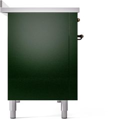 a green and white cabinet sitting on top of metal legs