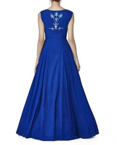 This royal blue gown is in cotton gorgette fabric with cancan underneath it. The embroidery of this royal blue gown is in thread hand embroidery in the centre of the gown as a panel. Can be customised in any colour. Note: Delivery within 4-6 weeks once the measurements are received/ You will get the measurement form within 24 hours of order placement. We always put orders on hold for 24 hours due to our Cancellation Policy so that if you want to cancel the order you can cancel it without hassles Blue Floral Embroidered Dress With Fitted Bodice, Blue Floor-length Gown With Resham Embroidery, Fitted Blue Gown With Floral Embroidery, Blue Floor-length Gown With Intricate Embroidery, Blue Floral Embroidered Wedding Gown, Blue Floral Embroidery Wedding Gown, Blue Gown With Intricate Embroidery For Designer Wear, Blue Gown With Resham Embroidery In Maxi Length, Traditional Blue Gown With Intricate Embroidery