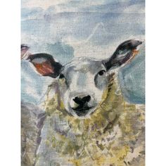 an oil painting of a sheep looking at the camera