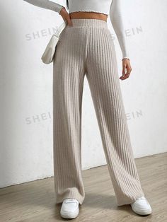 Free Returns ✓ Free Shipping✓. SHEIN EZwear Elastic Waist Wide Leg Pants- Women Pants at SHEIN. Straight Leg Trousers, Plus Size Casual, Mode Outfits, Long Pants, Wide Leg Trousers, Straight Leg Pants, Outfit Inspirationen, Leg Pants, Wide Leg Pants