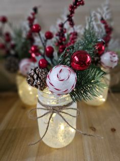 Christmas Mason Jar With Snow Theme and Fairy Lights, Holiday Table Centerpiece, Party Event Decor, Winter Wonderland Wedding, Seasonal Gift - Etsy Christmas Jars Decorations, December Baby Shower Ideas, Christmas Party Centerpieces, Winter Wonderland Centerpieces, Party Event Decor, Centerpiece Party, Holiday Table Centerpieces, Lighted Centerpieces, Work Christmas Party