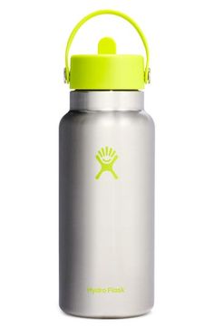 hydro flask stainless steel water bottle with lime green lid