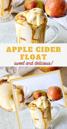 an apple cider float with ice cream and caramel