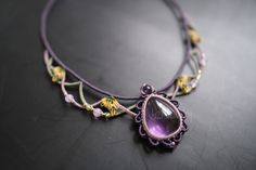 Unique Adjustable Amethyst Necklaces, Handmade Mystical Purple Necklace, Bohemian Purple Jewelry With Adjustable Cord, Mystical Handmade Purple Necklace, Handmade Purple Pendant Necklaces, Handmade Amethyst Festival Jewelry, Purple Amethyst Jewelry For Festival, Mystical Purple Necklace For Festivals, Purple Bohemian Choker For Festivals