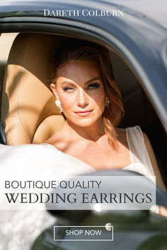 Bride wearing Dareth Colburn floral and pearl wedding earrings Hair Vine, Drop Dangle Earrings