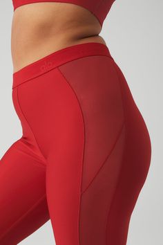 Perfect for doing pliés at the barre or heading from practice to pavement, the Airlift High-Waist Ballet Dream Legging nails the ballerina-inspired workout look like no other. It’s made from lightweight, performance-engineered Airlift fabric with a repeating Alo logo on the waistband and full mesh side panels from the waist down. Keep it en pointe with the matching top and cool trainers. Second-skin Airlift fabric sculpts, lifts & contours Breathable mesh side panels Designed & uniquely fit to f Sporty Mesh Bottoms For Pilates, Alo Yoga Nylon Training Bottoms, Red Compressive Nylon Activewear, Functional Compression Bottoms For Barre, Red Athleisure Tights For Training, Athleisure Activewear For Barre, Red Functional Training Leggings, Red Sportswear Activewear With Light Support, Functional Red Activewear With Light Support