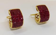 Designer Formal Gemstone Earrings, Designer Gemstone Earrings For Formal Occasions, Formal Yellow Gold Ruby Earrings, Formal Ruby Yellow Gold Earrings, Formal Ruby Earrings In Yellow Gold, Luxury Hallmarked Ruby Earrings, Designer Red Earrings For Formal Occasions, Ruby Earrings, Clip On Earrings