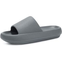 Ethylene Vinyl Acetate Sole Heel Measures Approximately 1.57" High-Quality:Slides For Women And Men Are Made Of High-Quality Eva, Environmentally Friendly, No Special Smell, No Noise, No Water Absorption, And Easy To Clean. Ergonomic Design:About 30 Forward Tilt Head Protection Design,So That The Sole Of The Foot Does Not Rush Out. The Sunken Footbed Fits The Curve Of The Foot Pelvic Floor And Makes Walking More Comfortable. Non-Slip Sole:This Shower Slippers Has A Non-Slip Sole, Allowing You To Gray Non-slip Flat Sandals, Gray Synthetic Slip-on Slides, Gray Non-slip Comfortable Slides, Comfortable Non-slip Gray Slides, Comfortable Gray Slippers For Summer, Comfortable Gray Summer Slippers, Non-slip Flat Gray Sandals, Gray Synthetic Slippers With Textured Footbed, Gray Synthetic Flat Slippers