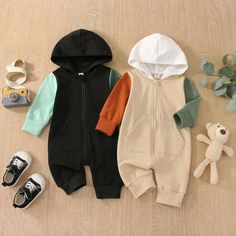 Includes: 1 Romper Material: Cotton BlendGender: BoysPattern: Solid, Patch ColorsSleeve Length: Long Collar: HoodedSummary: Baby Toddler Boys Long Sleeve Patch Color Hooded Romper Autumn Jumpsuit, Black Baby Boys, Jumpsuit Fall, Zipper Jumpsuit, Mommy And Me Dresses, Baby Boy Gift, Boy Clothing, Baby Boy Romper, Boys Romper