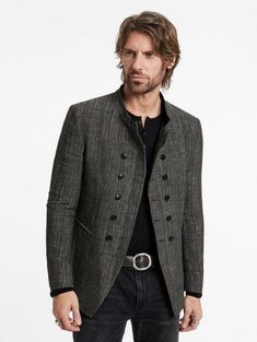 Shop the UPSON JACKET at John Varvatos with free US shipping over $250. Modern Double-breasted Blazer With Buttons, Formal Nehru Jacket With Stand Collar For Fall, Formal Fall Bandhgala With Stand Collar, Fall Formal Bandhgala With Stand Collar, Formal Pea Coat With Stand Collar And Button Closure, Fitted Bandhgala With Stand Collar For Fall, Elegant Bandhgala With Stand Collar For Fall, Formal Military Double-breasted Outerwear, Double-breasted Military Style Formal Outerwear