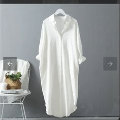 New Item Color: Off White Or Cream 100% Cotton Size Medium Long White Shirt Dress, Long White Shirt, Long Shirt Women, Ladies Tops, Shirt Dress Casual, White Shirt Dress, Women Shirts Blouse, Long Shirt, Beach Dresses