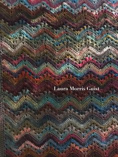 a crocheted blanket is shown with the words larra morri cast on it