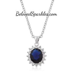 Kate Royal Sapphire Oval Halo 7 Carat Cubic Zirconia Pendant Necklace. This gorgeous 7 carat royal sapphire salo pendant is created with 3ct sapphire and clear round cz accents. This beautiful pendant features an oval shaped sapphire color cubic zirconia mounted on a crown of halo clear cubic zirconia. . All Cubic Zirconia shines a lot like diamond. Item: BSJG-PN150119RC30 Plating Color: Silvertone Rhodium Base Metal: Lead Free Alloy (Brass) Gemstone Grade: AAAAA Cubic Zirconia Gemstone Cut Grad Sapphire Oval Pendant Necklace For Weddings, Silver Oval Bridal Necklace, Oval Sapphire Necklace For Wedding, Oval Silver Bridal Necklace For Wedding, Royal Pendant, Bridal Earrings Studs, Electroplating Process, Pendant Necklace Vintage, Vintage Sapphire