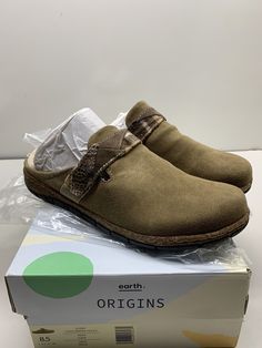 The shoes box will be shipped in a poly bag. Brown Synthetic Slippers For Fall, Brown Slip-on Clogs With Textured Footbed, Synthetic Slip-on Mules With Ortholite Insole, Casual Fall Clogs With Rubber Sole, Brown Textured Footbed Slip-on Clogs, Fall Slippers With Textured Footbed And Round Toe, Fall Synthetic Slip-on Slippers, Slip-on Synthetic Clogs With Leather Footbed, Fall Leather Footbed Clogs With Closed Toe