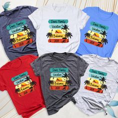 Custom Family Vacation 2024 Matching Shirt, Summer Beach Team Tshirt, Friends Group Vacation Tee, Personalized Your Location Vacation Shirts. It is designed to make holiday memories special and celebrate togetherness. These t-shirts often include the family's name, vacation destination, and vacation date. Designs often use summer-themed graphics, such as beach motifs, palm trees, sun or city symbols. Colors are generally vibrant and energetic and reflect the spirit of summer. T-shirts can be use Cheap Beach Camp Shirt With Letter Print, Casual Graphic Print T-shirt For Family Vacation, Graphic Tee T-shirt For Family Vacation, Family Vacation Graphic Print T-shirt, Family Vacation Graphic Print Short Sleeve T-shirt, Family Matching Graphic T-shirt For Vacation, Family Vacation Letter Print Crew Neck T-shirt, Short Sleeve Graphic Print T-shirt For Family Vacation, Graphic Print T-shirt For Family Vacation, Relaxed Fit