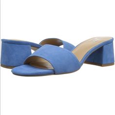 Brand New With Tags Got The Wrong Size But The Return Date Has Passed So Now I’m Selling Them Best For Narrow Feet Casual Blue Sandals Medium Width, Light Blue Block Heel Casual Heels, Casual Light Blue Block Heel Heels, Light Blue Casual Block Heel, Blue Heels With Cushioned Footbed For Spring, Casual Blue Suede Sandals, Casual Blue Heels Medium Width, Casual Blue Slip-on Heels, Casual Blue Heels For Fall