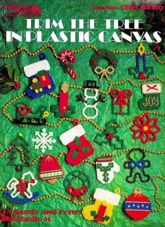 the front cover of an old knitting book with christmas decorations and ornaments on it's side