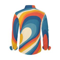 Step back into the vibrant era of the 70s with our Vintage 70s Style Shirt, a Retro Shirt designed for the modern man who embraces the groovy spirit of the past. This Hippie Shirt for Men channels the free-spirited essence of the 70s, featuring a unique blue and orange abstract curvy stripe pattern. Crafted from 100% polyester, this Men's Stripe Orange Shirt ensures both comfort and durability.With a nod to the 70s-inspired fashion, this Groovy Shirt is perfect for those who appreciate the bold Multicolor Print Cotton Shirt For Fall, Multicolor Retro Print Shirt For Spring, Retro Relaxed Fit Multicolor Print Tops, Fitted Multicolor Fall Shirt, Retro Multicolor Print Shirt For Spring, Orange Cotton Top With Retro Print, Retro Orange Cotton Shirt, Multicolor Retro Print Shirt With Relaxed Fit, Multicolor Relaxed Fit Shirt With Retro Print