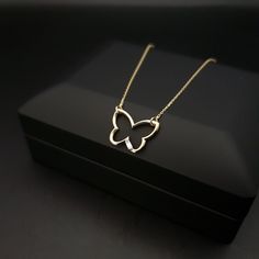 14K Real Gold Butterfly Necklace weight: 2.65 gr approximate length: 45.5cm - 18inch PRODUCT CARE * Remove your jewelry before exercising, showering and sleeping. * Avoid exposure to perfumes, lotions and other chemicals. BEST PRICE ON ETSY FOR SOLID 18kGOLD NECKLACES! Premium spring lobster Hook for added safety! Priced to sell! Compare our prices to other similar sellers! Arrives in a GIFT BOX and includes FREE SHIPPING within the USA and Canada. International shipping is available at the most Gold Necklace Butterfly, Gold Butterfly Necklace, Butterfly Necklace Gold, Necklace Butterfly, Gift For Her Birthday, Single Stone, Gold Butterfly, Butterfly Necklace, Butterfly Pendant