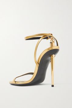 Gold Padlock metallic leather sandals | TOM FORD | NET-A-PORTER Tom Ford Shoes, Fine Watches, Ankle Straps, Gold Leather, Metallic Leather, Net A Porter, Tom Ford, Trending Shoes, Women Collection