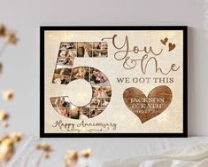 a 50th birthday card with photos and hearts